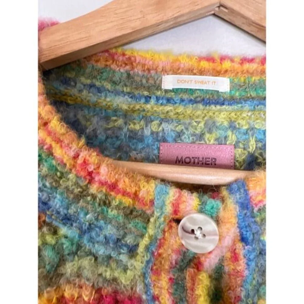 NEW MOTHER The Raglan Crop Crewneck Long Sleeve Cardigan Blue Size: Extra Small